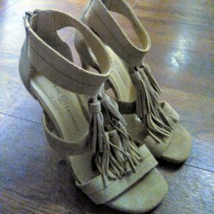 Chinese Laundry Beige Suede Fringed Heeled Sandals
